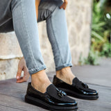 Men's Classic Black Patent Leather Loafers - 002