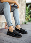 Men's Classic Black Patent Leather Loafers - 002