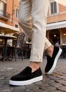 Men's Casual Black White Suede Loafers - 0241