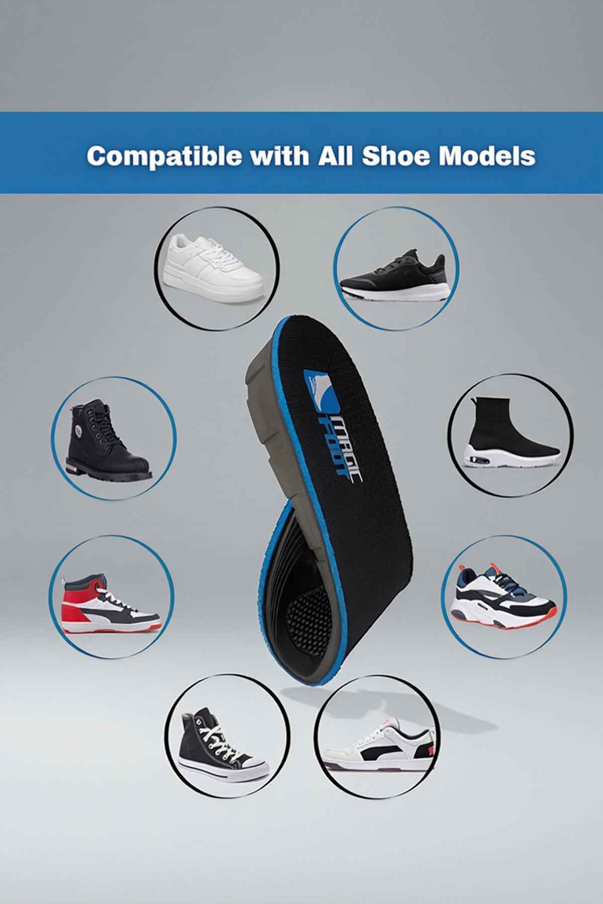 Height-increasing insole with multiple shoe-style compatibility icons