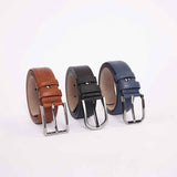 Men's 3-pack casual belts with metal buckles: brown, black and navy