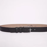Dark navy men's casual belt with silver buckle and textured strap