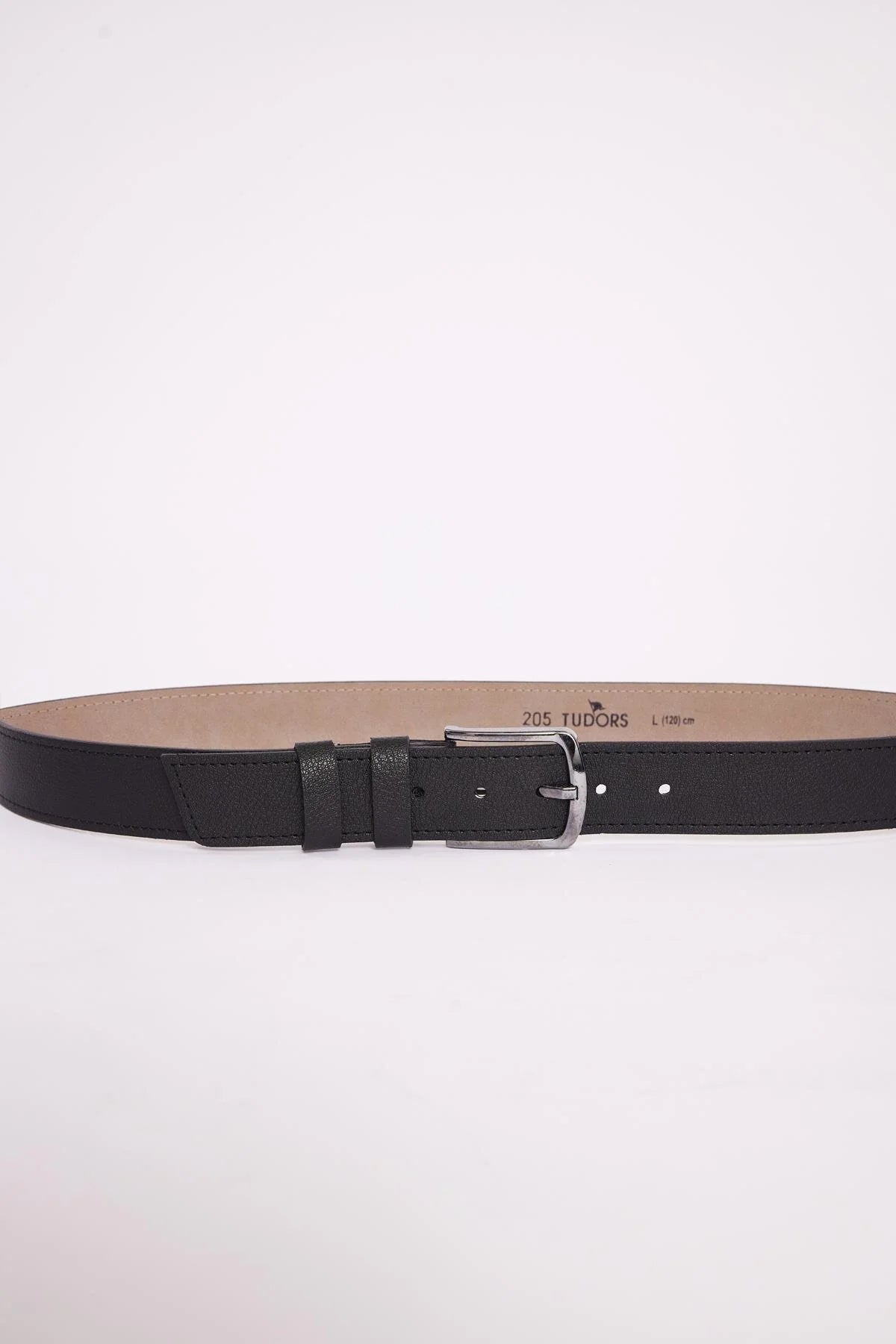 Dark navy men's casual belt with silver buckle and textured strap