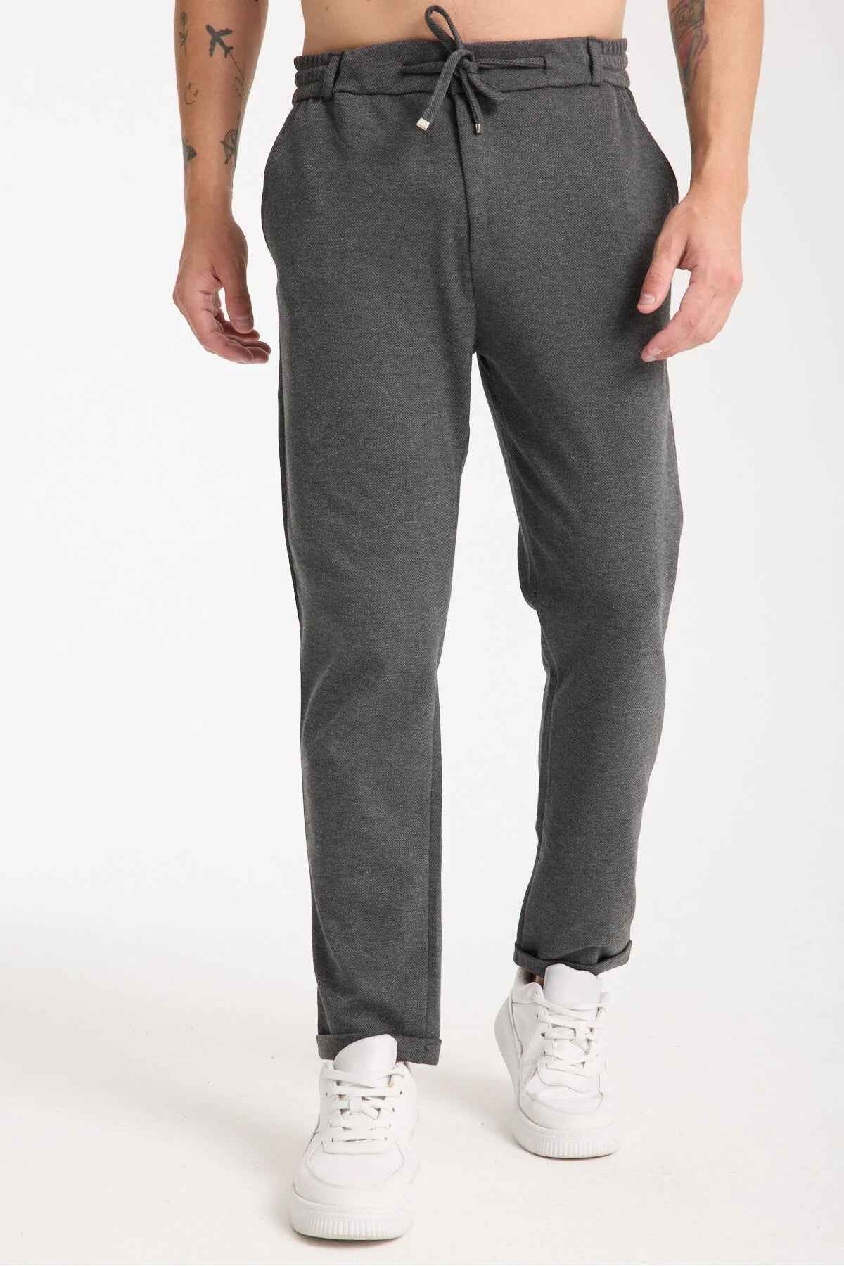 Anthracite sweatpants with drawstring waist and cuffed hems