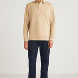 Men's beige relaxed-fit crewneck sweatshirt, full front view with ribbed collar and cuffs