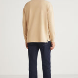 Men's beige relaxed-fit crewneck sweatshirt, back view with long sleeves and ribbed cuffs
