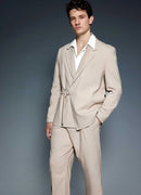 Men's Beige Belted Oversized Suit - OTE