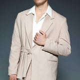 Men's Beige Belted Oversized Suit - OTE