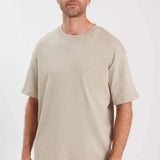 Oversize beige T-shirt with crew neck and relaxed fit