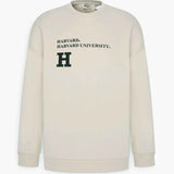 Beige oversized sweatshirt with Harvard chest logo, flat lay