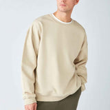 Men's beige oversized sweatshirt with crew neck and ribbed cuffs and hem, Stephan