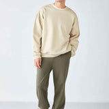 Men's beige oversized sweatshirt with crew neck; long sleeves and ribbed hem, Stephan