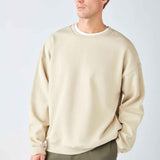 Men's beige oversized sweatshirt with crew neck and dropped shoulders, Stephan