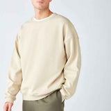 Men's beige oversized sweatshirt with crew neck and ribbed collar, cuffs, and hem, Stephan
