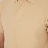 Beige polo T-shirt collar with button placket and small round front button