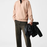 Men's beige BAXTER relaxed sweatshirt with stand collar and half-zip front