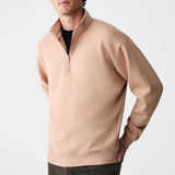 Men's beige BAXTER half-zip stand-collar sweatshirt, front close angle