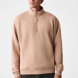 Men's beige BAXTER stand-collar half-zip sweatshirt with ribbed cuffs