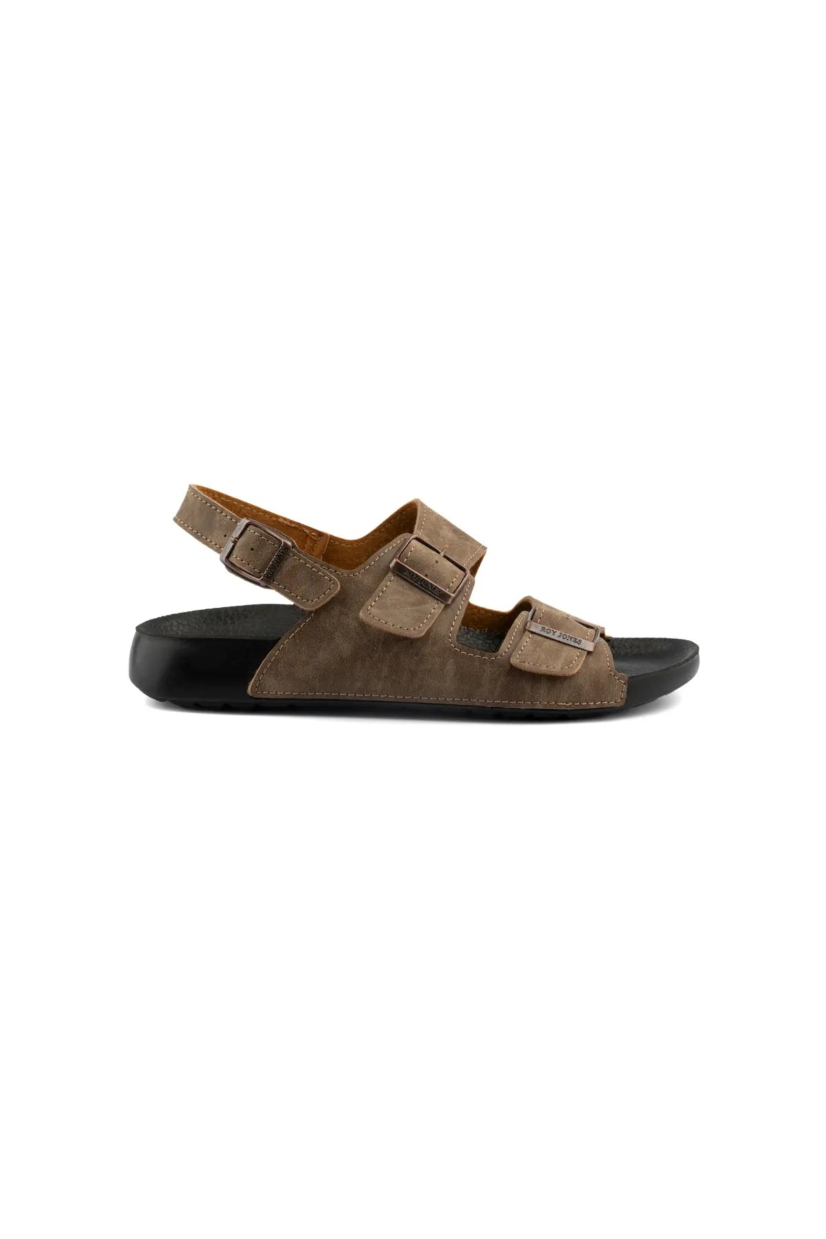 Men's RJ beige sandals with adjustable buckle strap and cushioned footbed