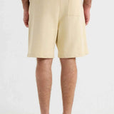 Men's light beige shorts with elastic waistband and knee-length cut