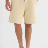 Men's light beige shorts front view with drawstring waist and side pockets