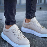 Men's Apollo beige sneakers, low-top lace-up with white soles
