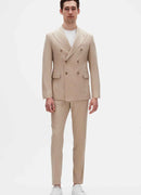Men's Beige Striped Regular Fit Suit - DMT