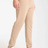 Beige sweatpants with cuffed ankle and drawstring waist