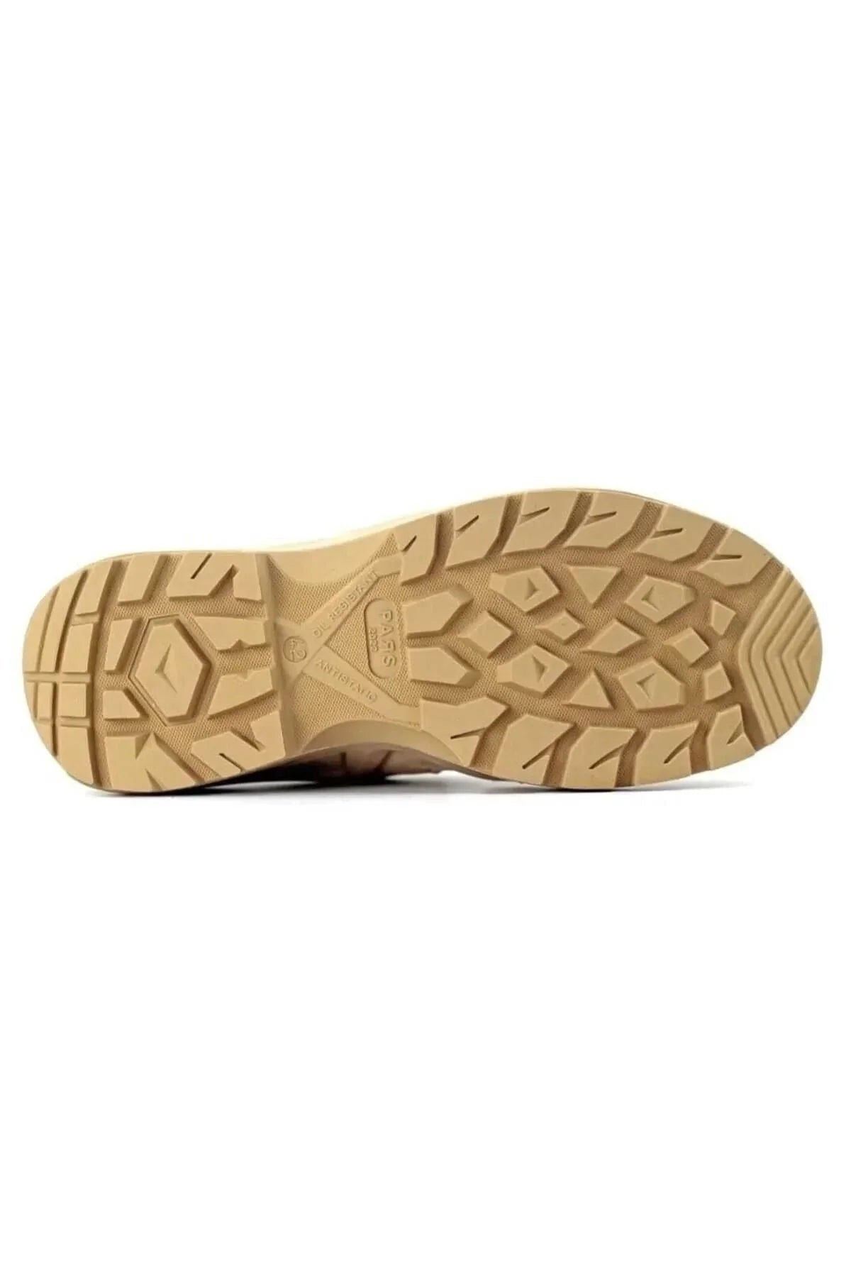 Beige shoe outsole with deep tread pattern