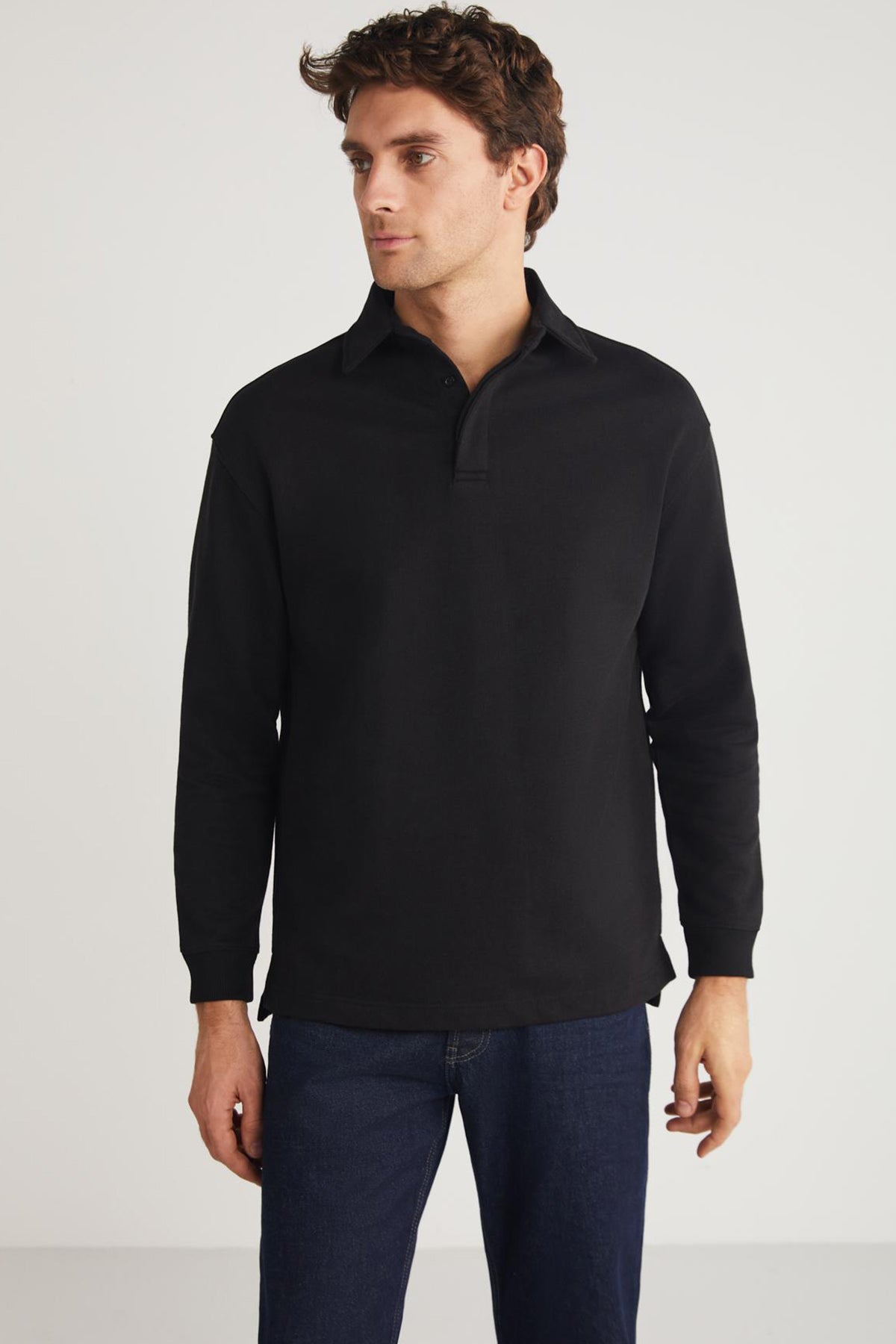 Men's black zip-up sweatshirt, relaxed fit, long sleeves, JOHN
