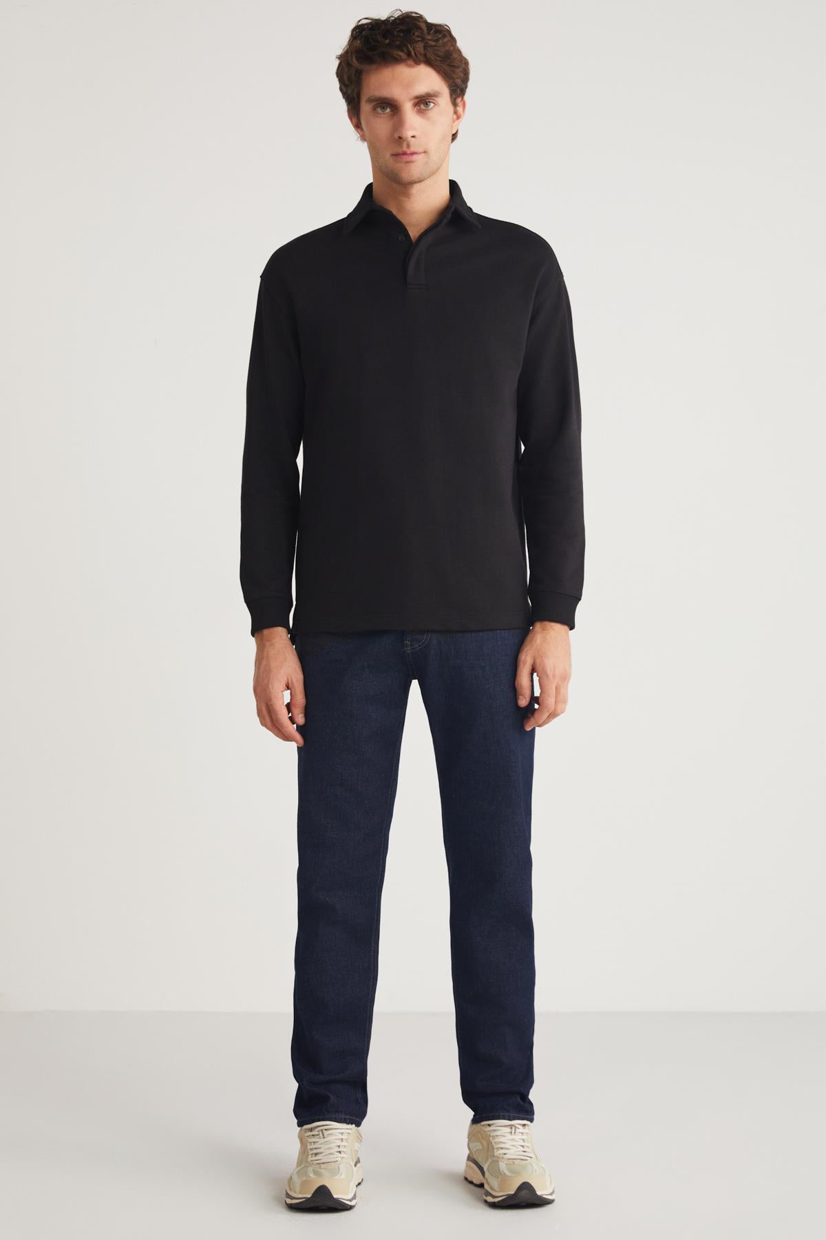 Men's black zip-up sweatshirt with ribbed cuffs and waistband, JOHN