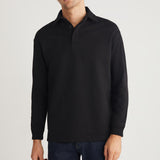Men's black zip-up sweatshirt with half-length zipper and stand collar, JOHN
