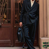 Men's Black Belted Oversized Suit - OTE