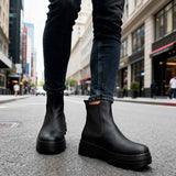 Men's black Chelsea boots, high ankle and thick platform sole