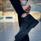Men's black lace-up casual boots with padded collar and rugged outsole