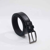 Men's genuine leather belt with metal buckle, black.