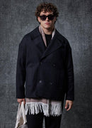 Pánský černý oversized dvouřadý kabát - 0008