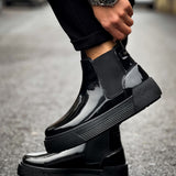 Men's Black Patent Leather Boots - 069