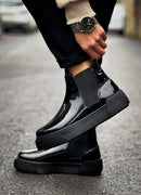 Men's Black Patent Leather Boots - 069