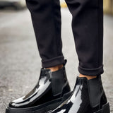 Men's Black Patent Leather Boots - 069