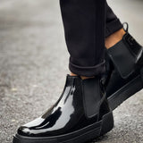 Men's Black Patent Leather Boots - 069