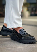 Men's Black Patent Leather Loafers - 2417