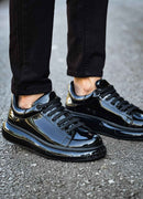 Men's Black Patent Leather Sneakers - 295