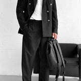 Men's Black Pinstripe Oversized Suit - 0003