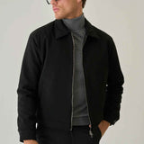 Bossago men's black regular fit jacket with zip front and stand collar