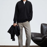 Black zip stand-collar sweatshirt with ribbed cuffs, front view