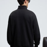 Black back view zip stand-collar sweatshirt with ribbed cuffs