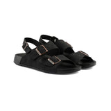 Men's black RJ sandals with double buckles and wide open toe strap