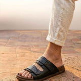 Men's black RX slide sandals with two adjustable hook-and-loop straps, open toe