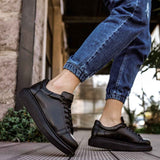 Men's black lace-up sneakers with chunky rubber sole